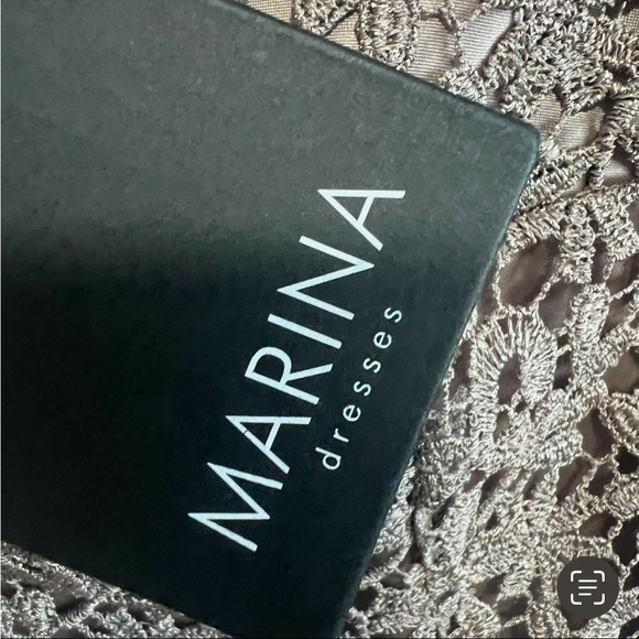 Marina Dress Scalloped Edges with Lace Overlay, Taupe, New with Tags - Picture 5 of 7